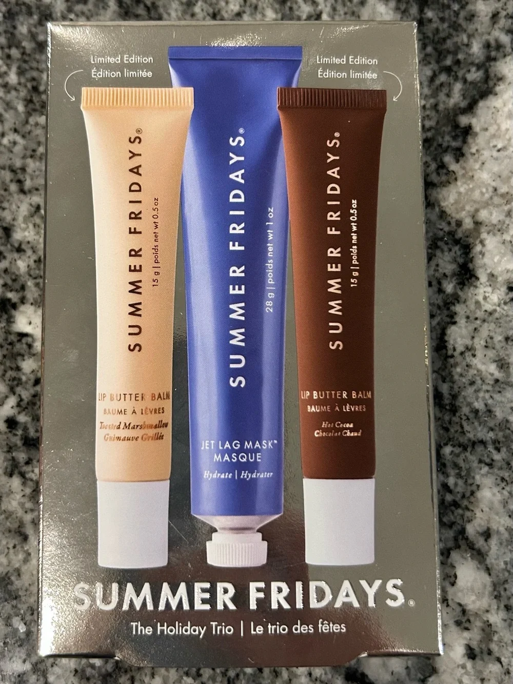 New Summer Fridays The Holiday Trio Set with Lip Butter Balm Hot Cocoa & Toasted